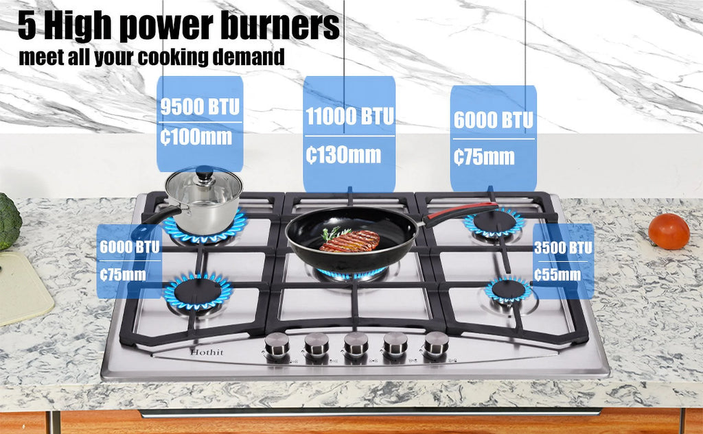 30 inch 5 Burner Stainless Steel Gas Cooktop V60618