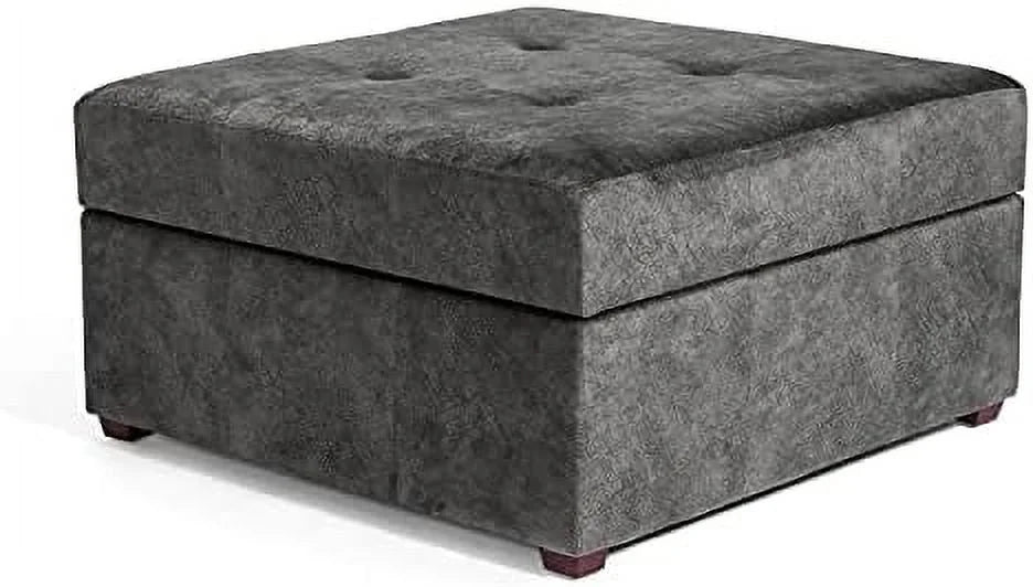 Square Upholstered Tufted Ottoman with Nailhead Trim Wood Legs M491