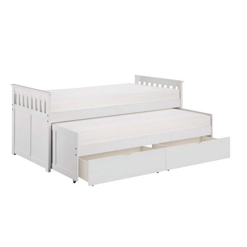 White Wood Twin Bed with Storage Boxes I500