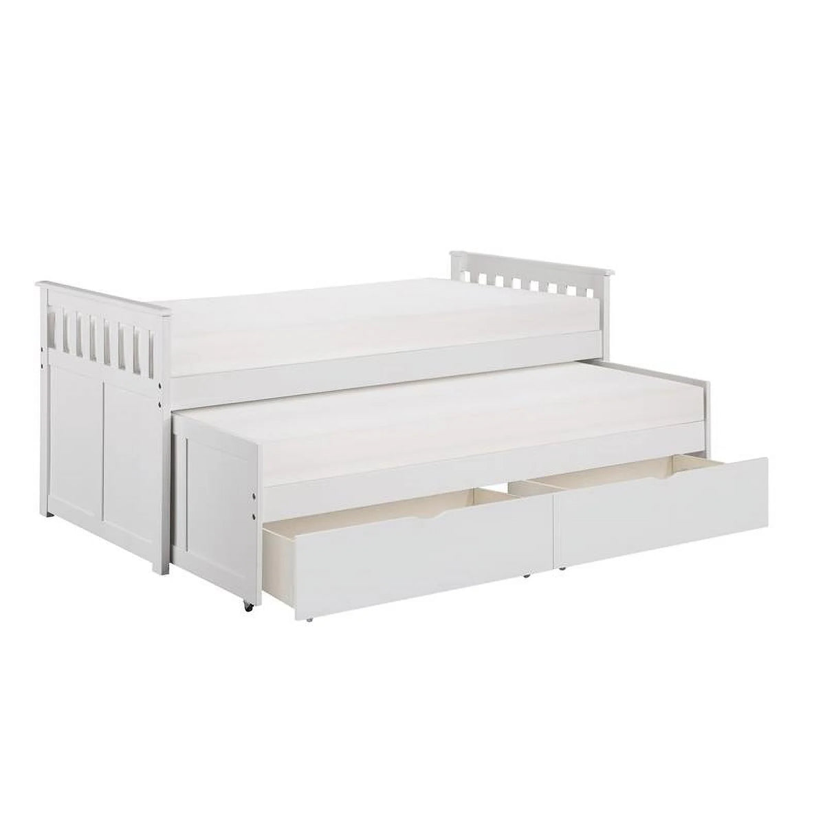 White Wood Twin Bed with Storage Boxes I500