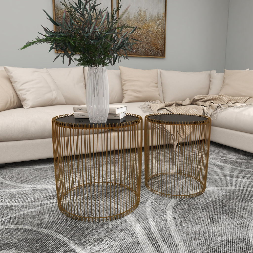 18" x 18" Gold Metal Accent Table with Glass Top, 2-Pieces G694632