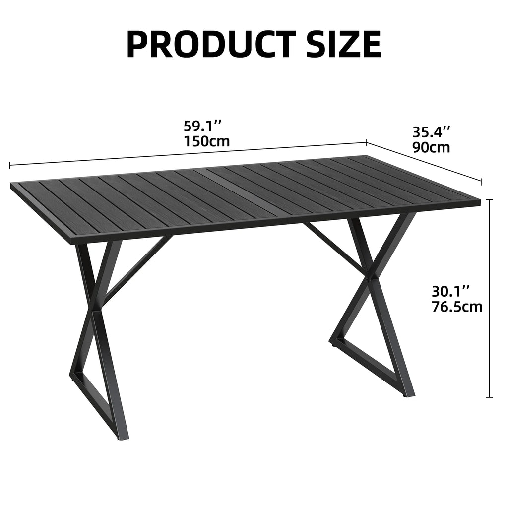 59in Black Metal Outdoor Dining Table K2120
