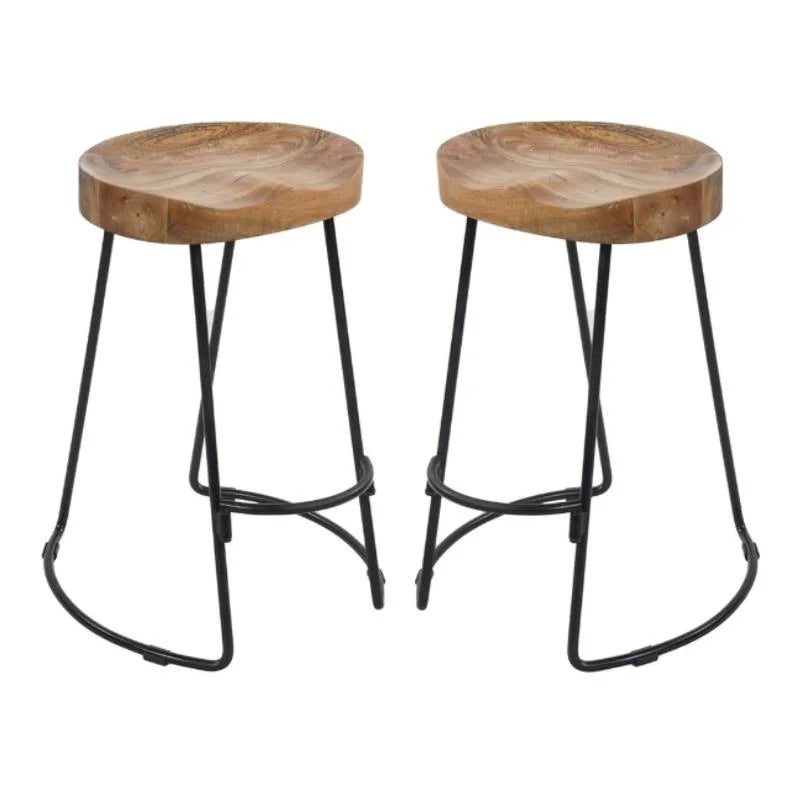 Mango Wood & Iron Barstool Set of 2 V4484