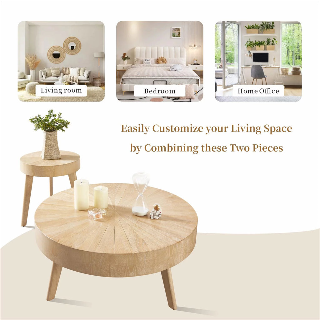Round Solid Wood Coffee Table Set of 2 D822607