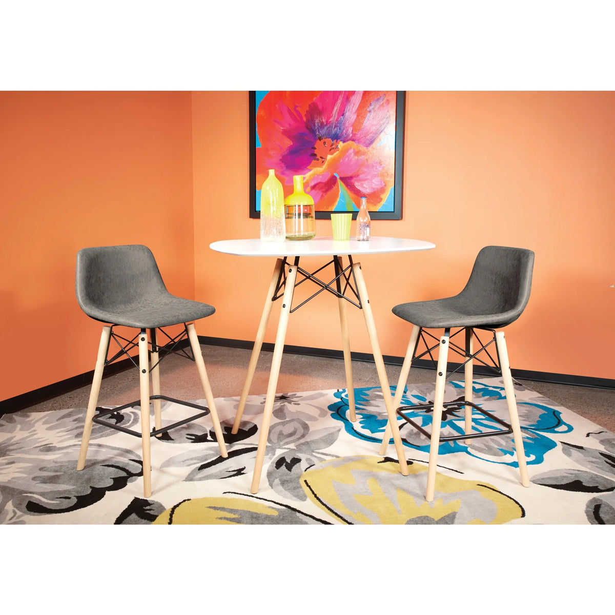 White Counter Table with Natural Wood Legs F192864