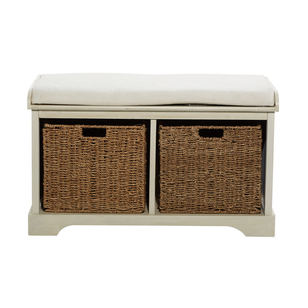 White Wood Storage Bench with Cushion Seat Y79002
