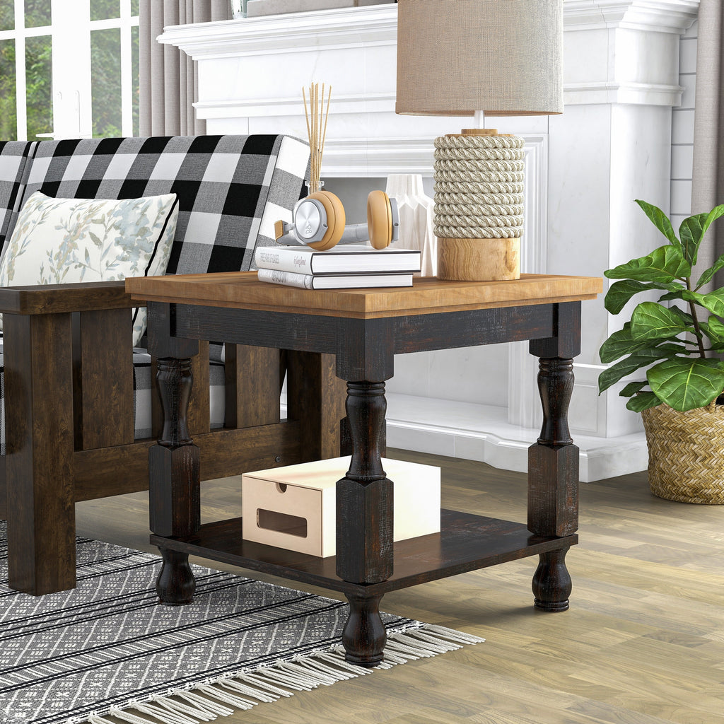 Antique Black and Oak 24-inch Pine 1-Shelf End Table U994