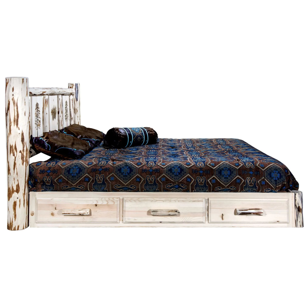 Natural Wood Full Platform Bed with Storage F10697