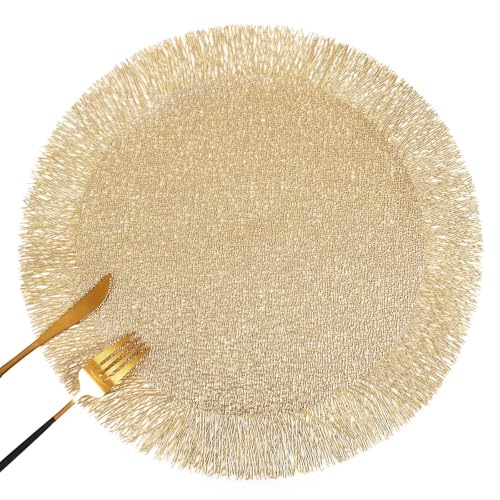 Gold Round Vinyl Placemats Set of 6 I452