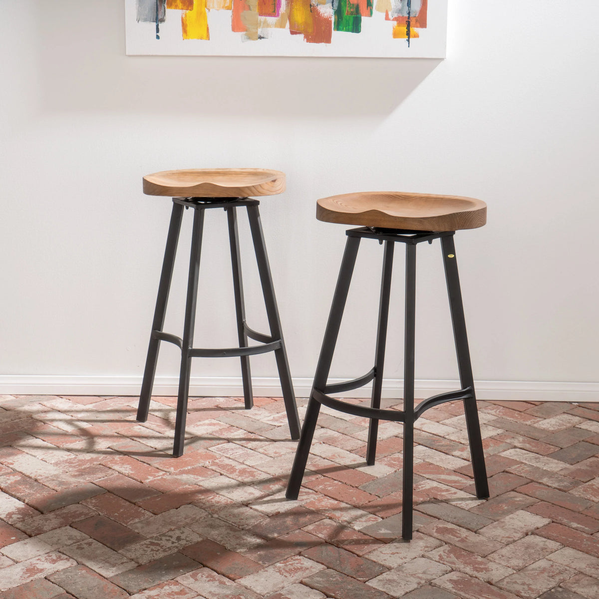 Swivel Barstool Set of 2, Industrial Wood & Black K9543