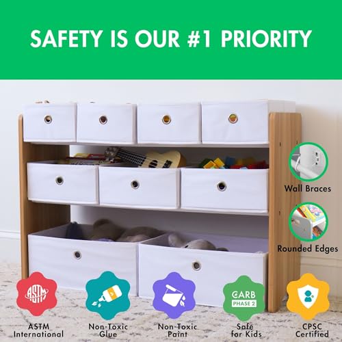 Natural White Toy Storage Organizer with 9 Removable Fabric Bins I346739