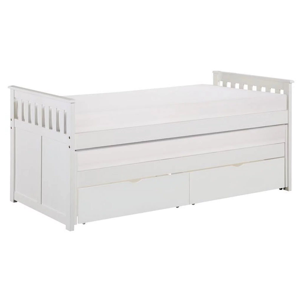 White Wood Twin Bed with Storage Boxes I500