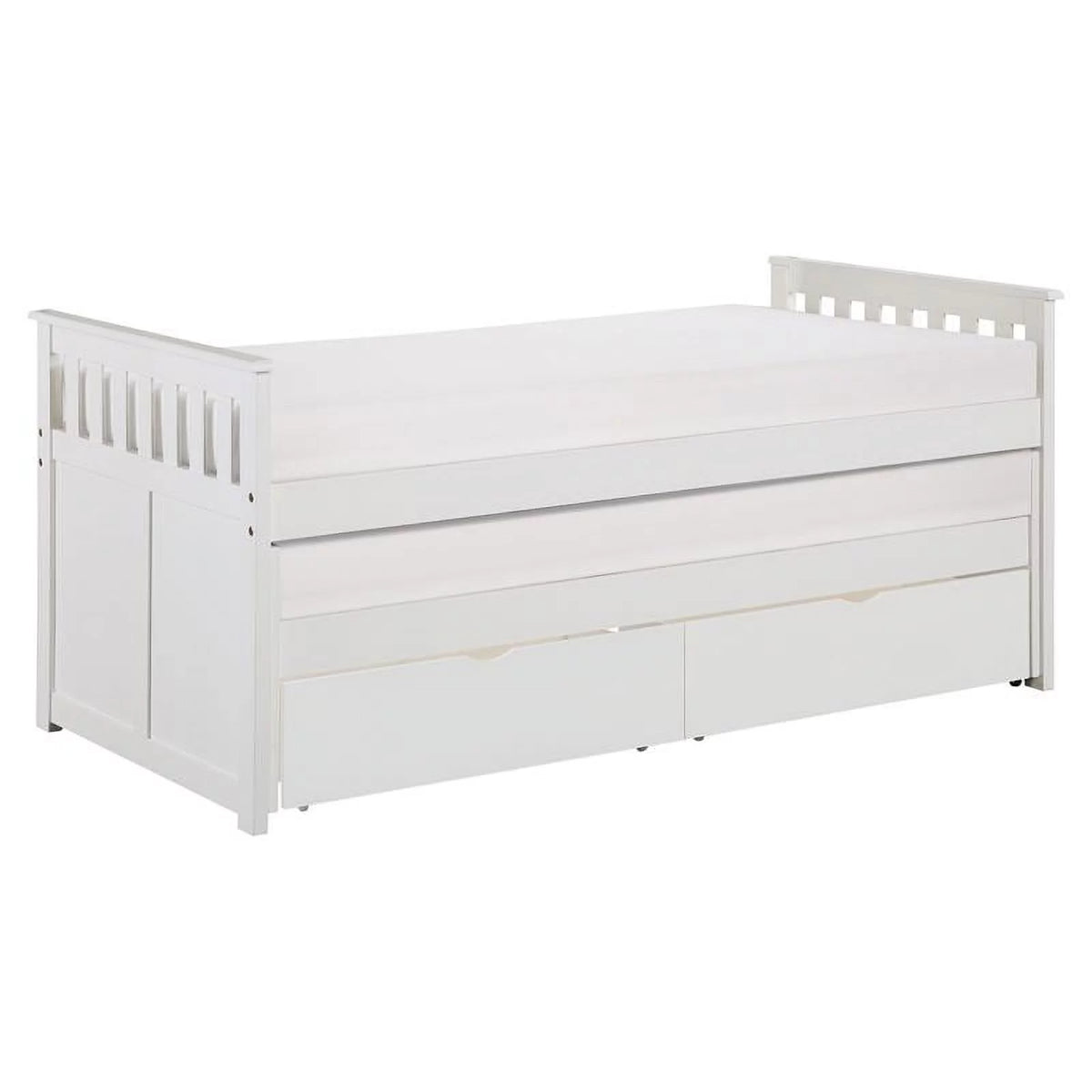 White Wood Twin Bed with Storage Boxes I500