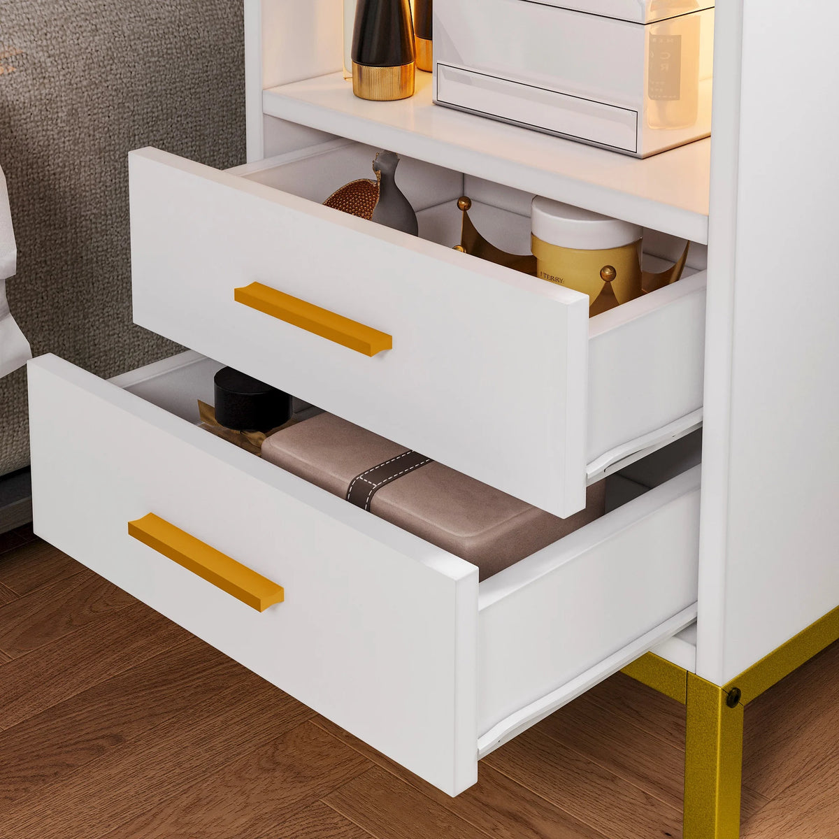 White 3 Drawer Side Table with Charging Station J680