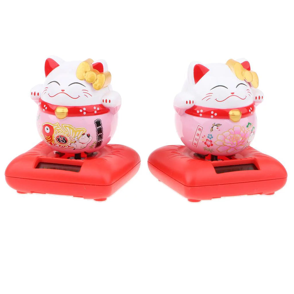 Solar Powered Dancing Toy Lucky Cat Waving Arm Maneki Neko 3 inch Set of 6 T30874