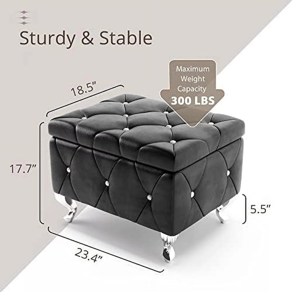 Silver Faux Leather Ottoman with Flip Top Y3057