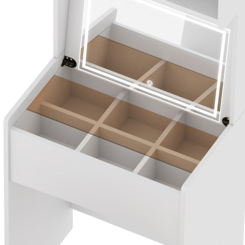 White Compact Vanity Desk Set with Flip Top Mirror and Stool X815