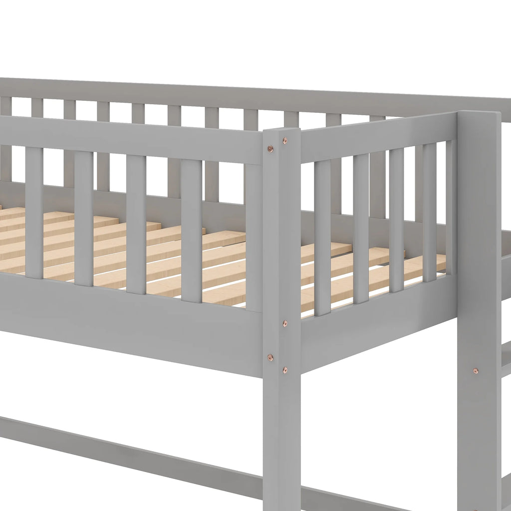 Wood Twin Loft Bed with Ladder and Slide, Gray Y5887