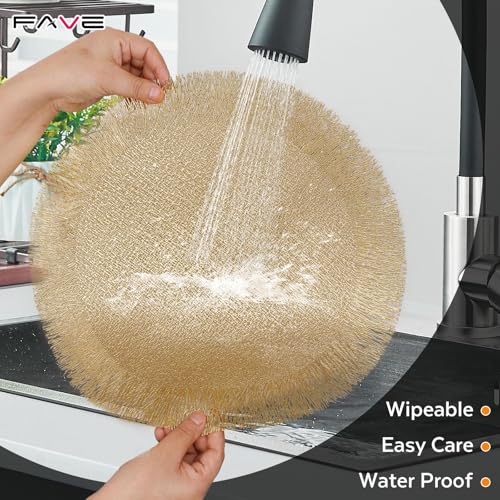 Gold Round Vinyl Placemats Set of 6 I452
