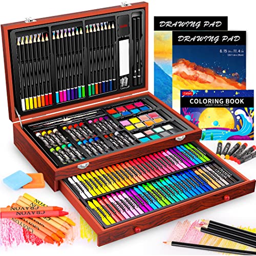 153-Pack Art Set in Wooden Case with 2 A4 Sketch Pads P661