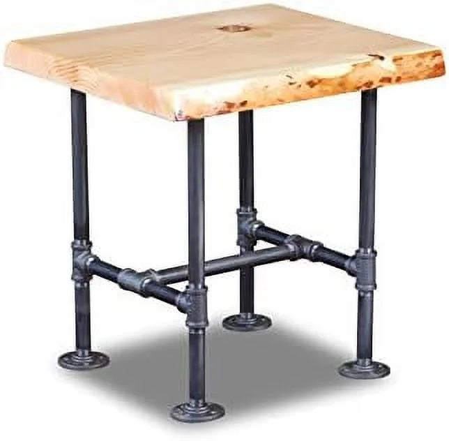 Industrial Pipe and Wood End Table Q1987