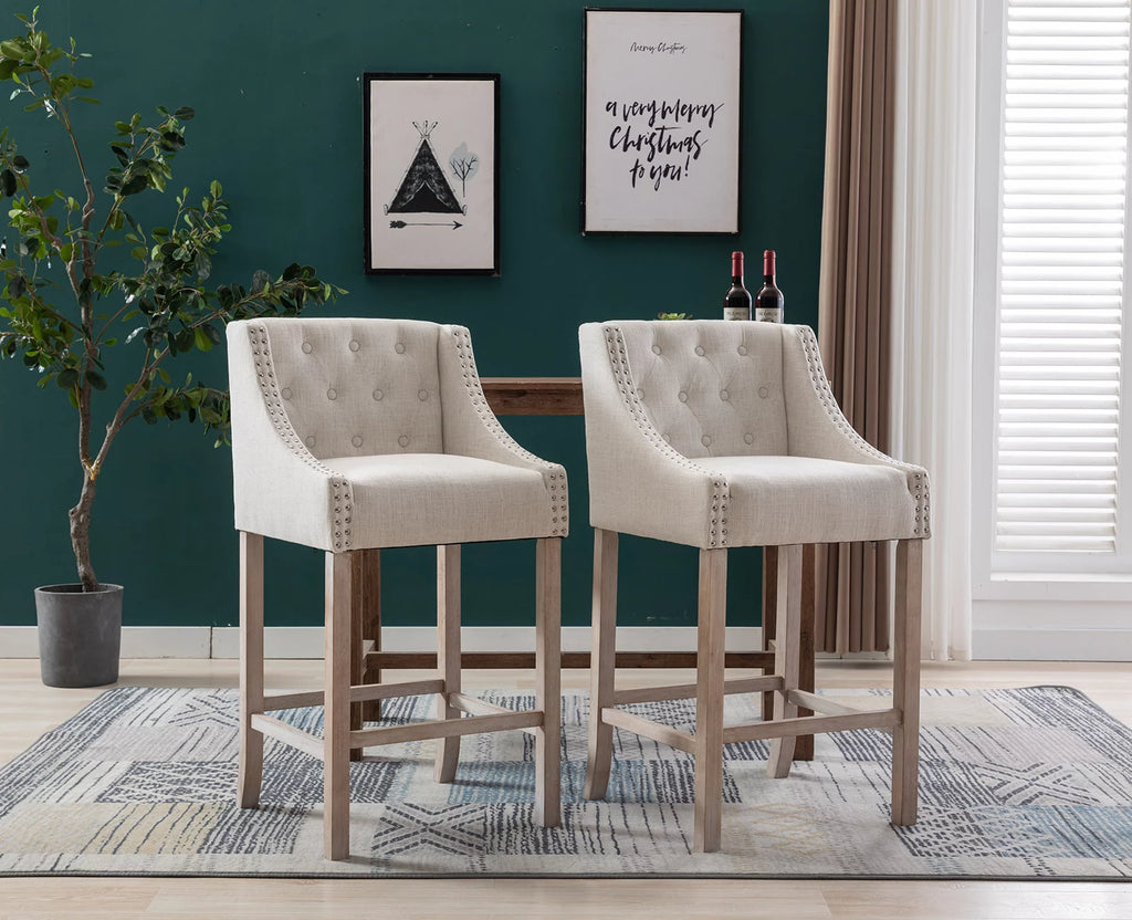 30" Beige Linen Tufted Bar Stools Set of 2 X9118