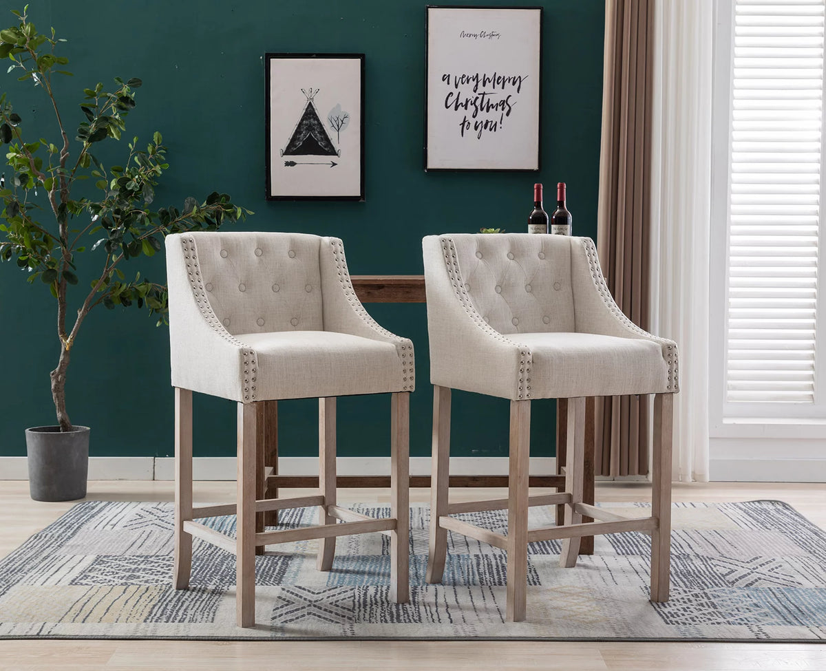 30" Beige Linen Tufted Bar Stools Set of 2 X9118