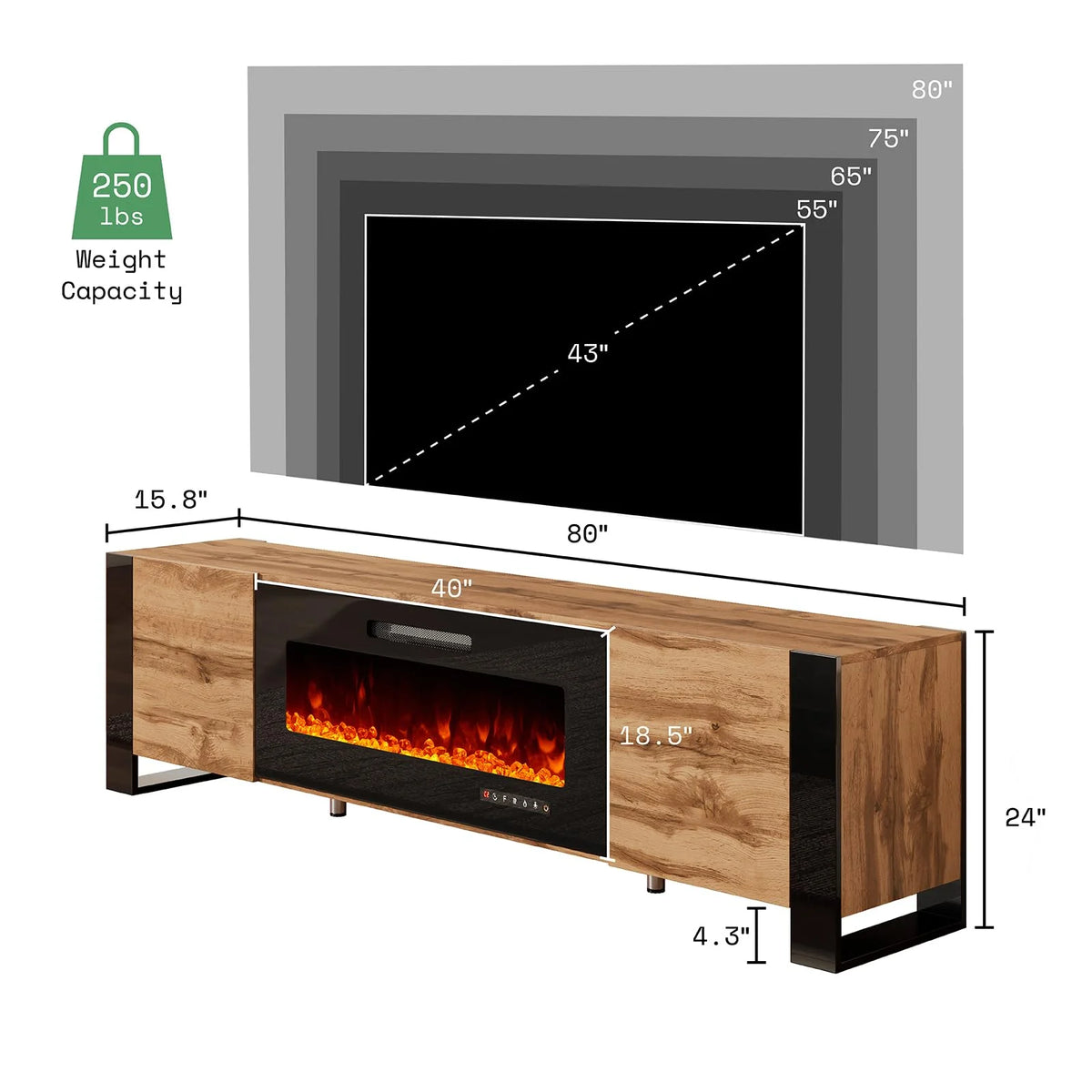 80" Fireplace TV Stand with LED Lights H544