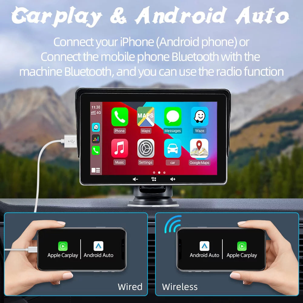 Portable Wireless Apple Carplay Android Auto 7'' Touch Screen Car Stereo X415