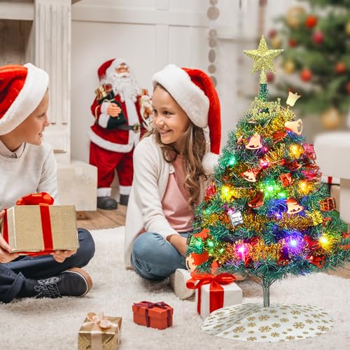 24" Tabletop Artificial Christmas Tree with Ornaments & LED String Lights Q56503