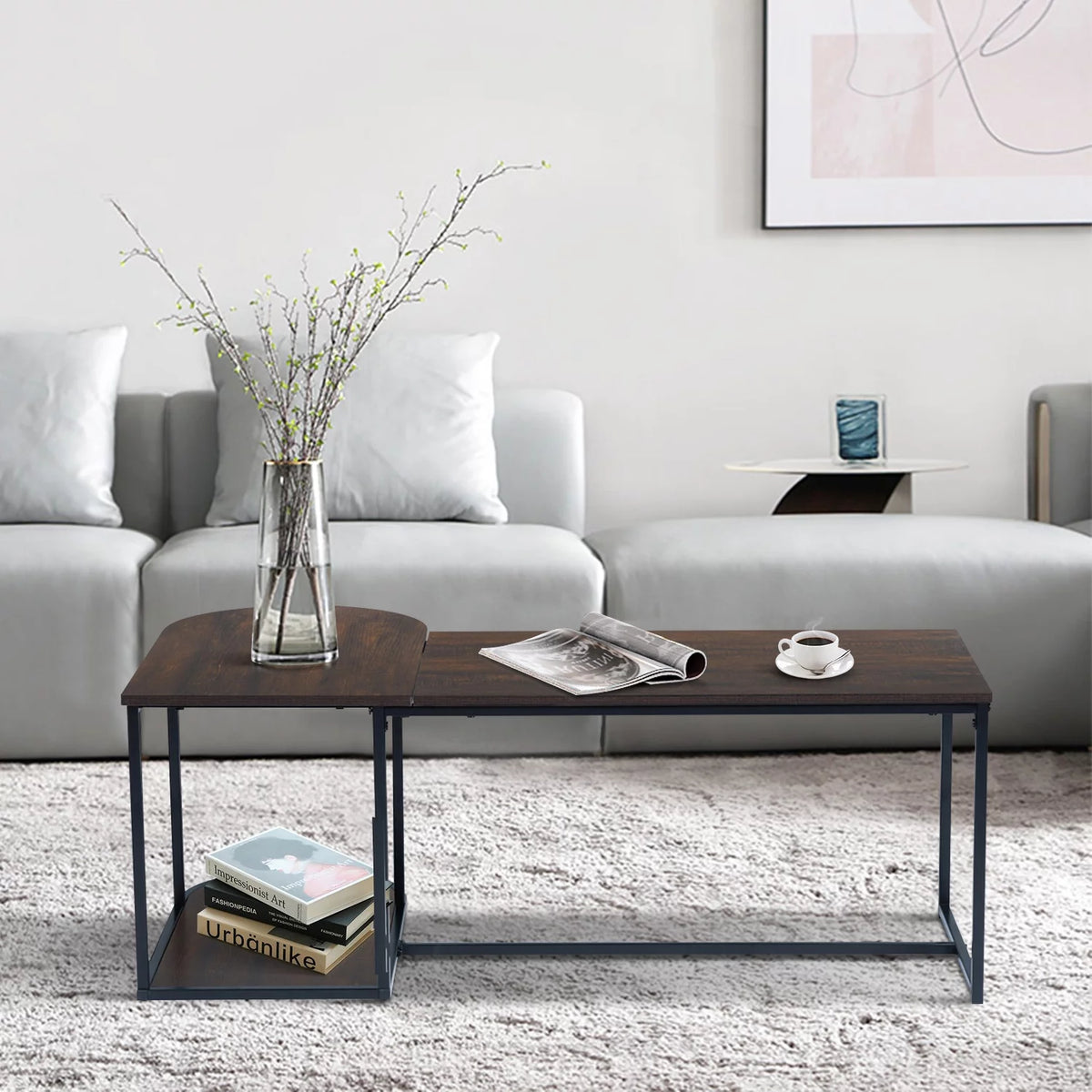 47.2'' Rectangular Wood Grain Top Coffee Table with Metal Frame Z57552
