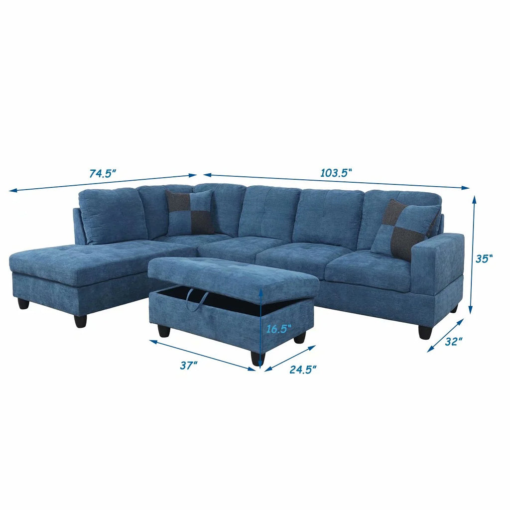 Blue L-Shaped Sectional Sofa Set J56822