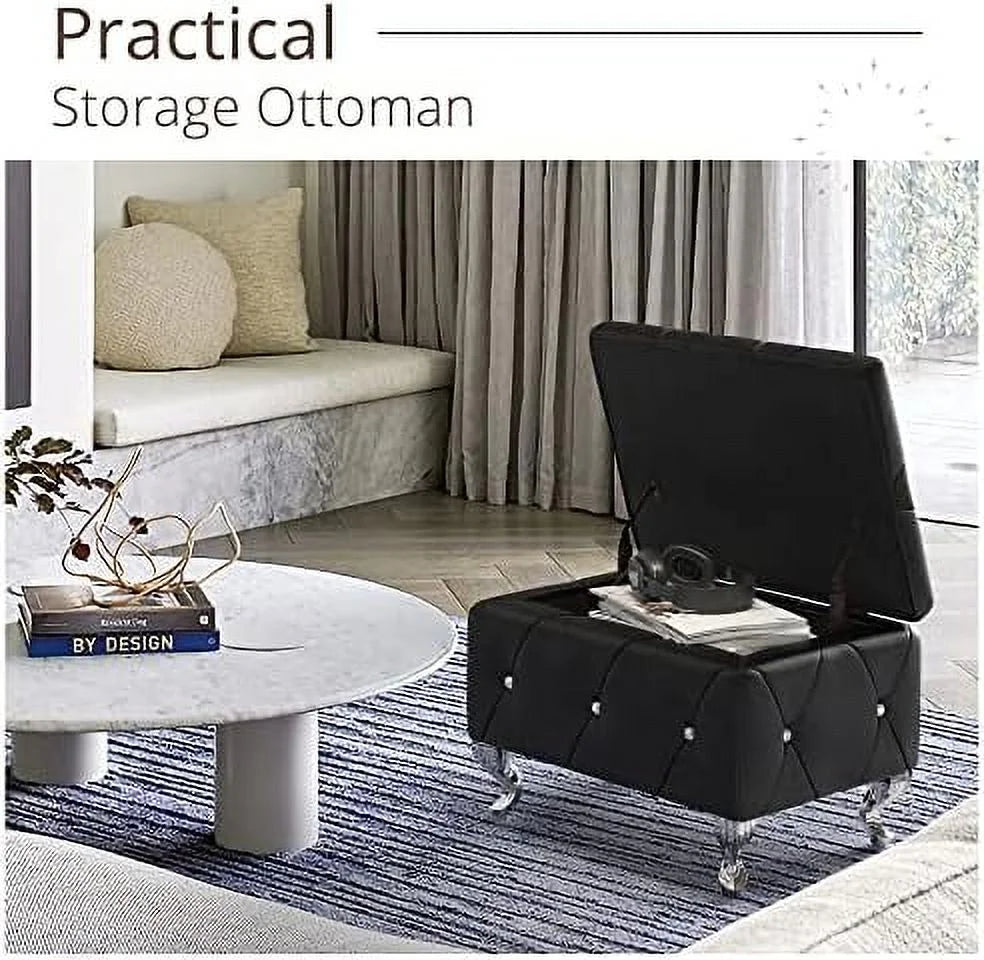 Silver Faux Leather Ottoman with Flip Top Y3057