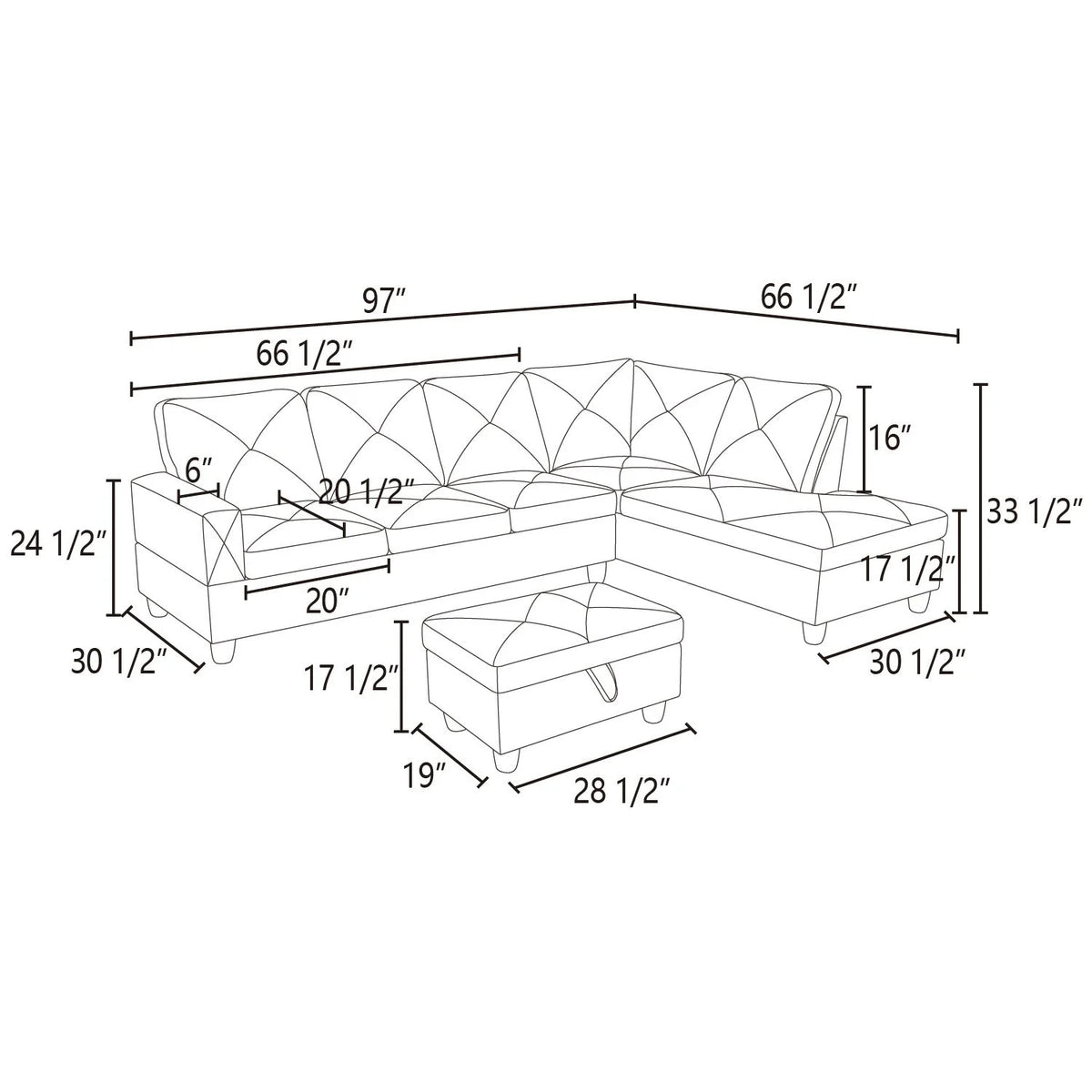 97" 2-Piece Sectional Sofa Set B694305