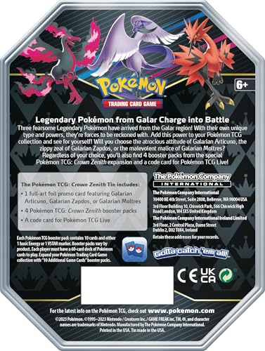 Pokémon TCG Crown Zenith Tin Galarian Zapdos 5 Booster Packs H902