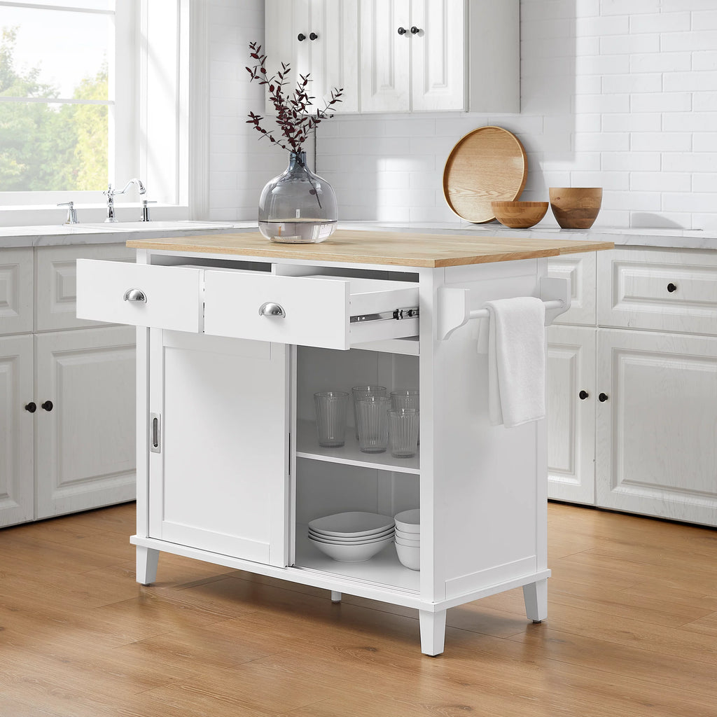 Drop Leaf Kitchen Island White Natural I285