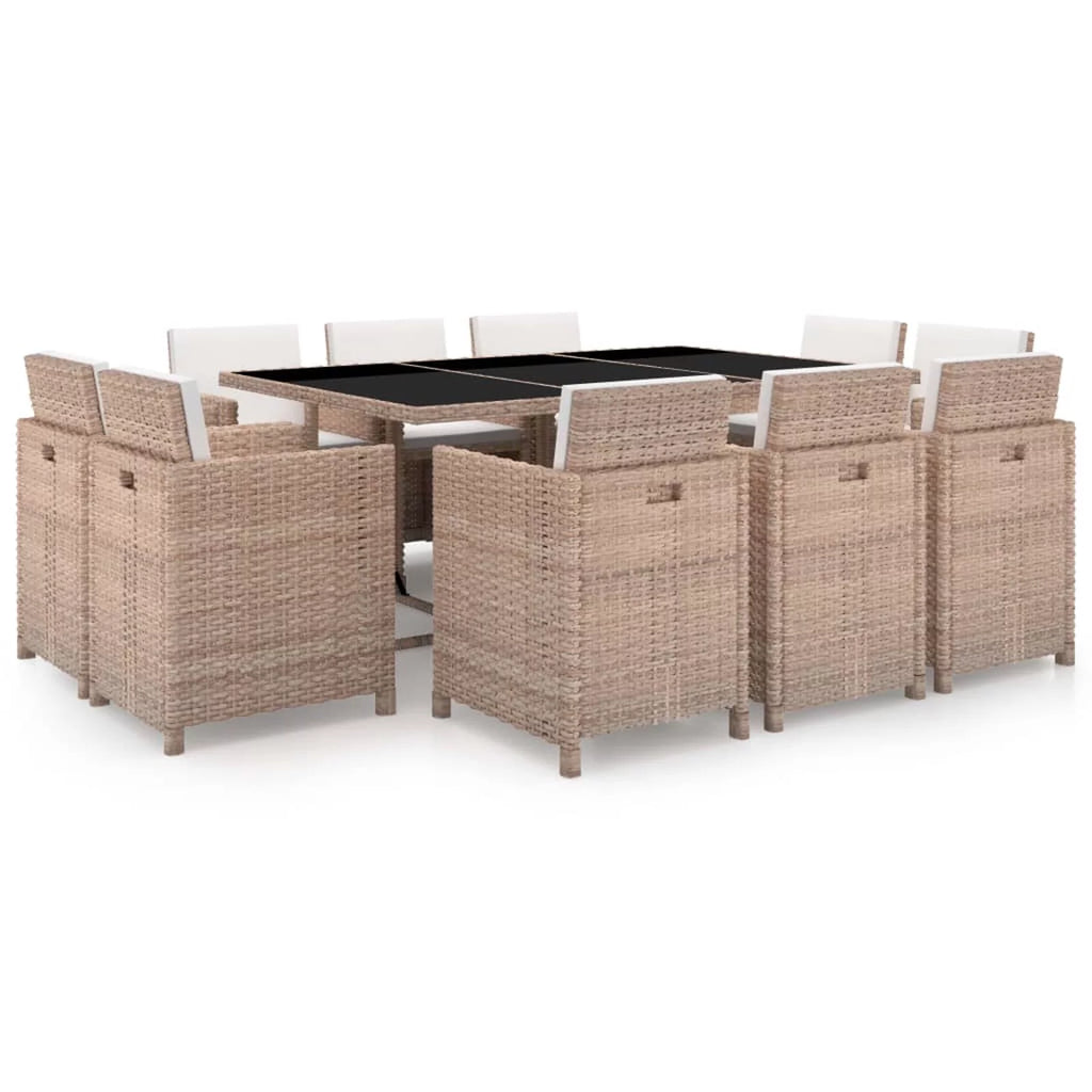 11 Piece Patio Dining Set with Seat Cushion Beige Poly Rattan X516014