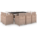 11 Piece Patio Dining Set with Seat Cushion Beige Poly Rattan X516014