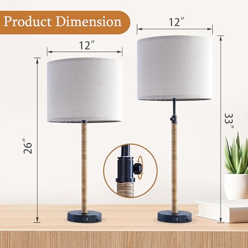 Rattan Buffet Table Lamp Set of 2 Adjustable with USB Ports H8098
