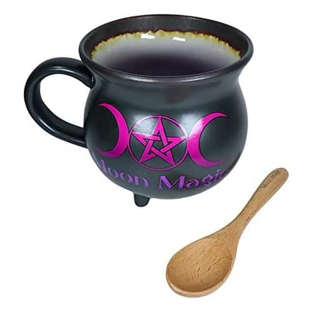 Porcelain Cauldron Shaped Bowl or Mug 32Oz with Wooden Spoon U2149