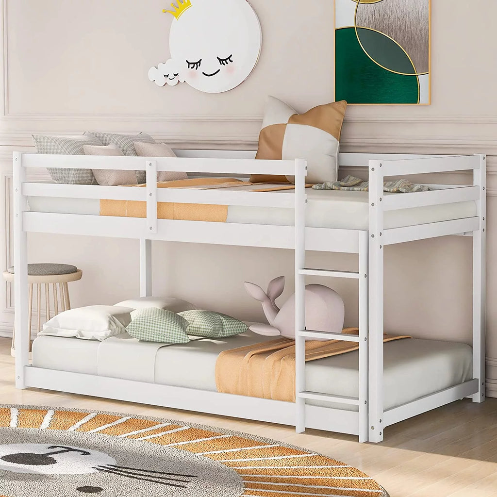 Twin Over Twin Bunk Bed with Guardrail and Ladder B182