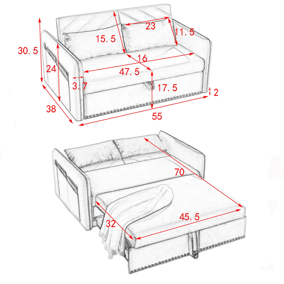 Black Velvet Pull-out Sofa Sleeper Y95492